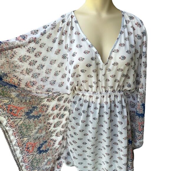 En Creme Tops - En Creme Anthropologie Tunic Top Women's Small Flared Sleeve Sheer Boho‎ Floral